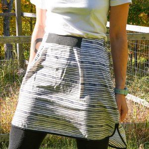 Armani Exchange black and white striped asymmetrical midi skirt